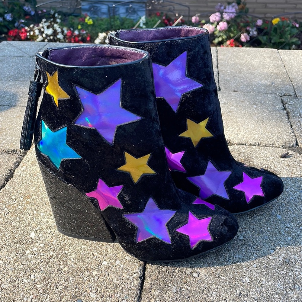Holographic star high heeled booties